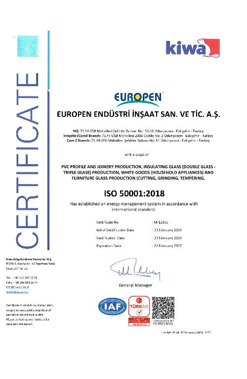 Europen Endüstri- ISO 50001 2018 Sertifika-Eng.