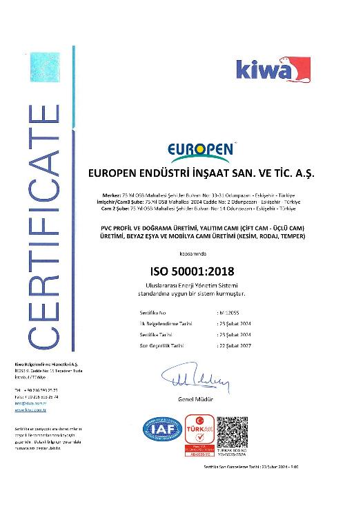 Europen Endüstri- ISO 50001 2018 Sertifika-TR